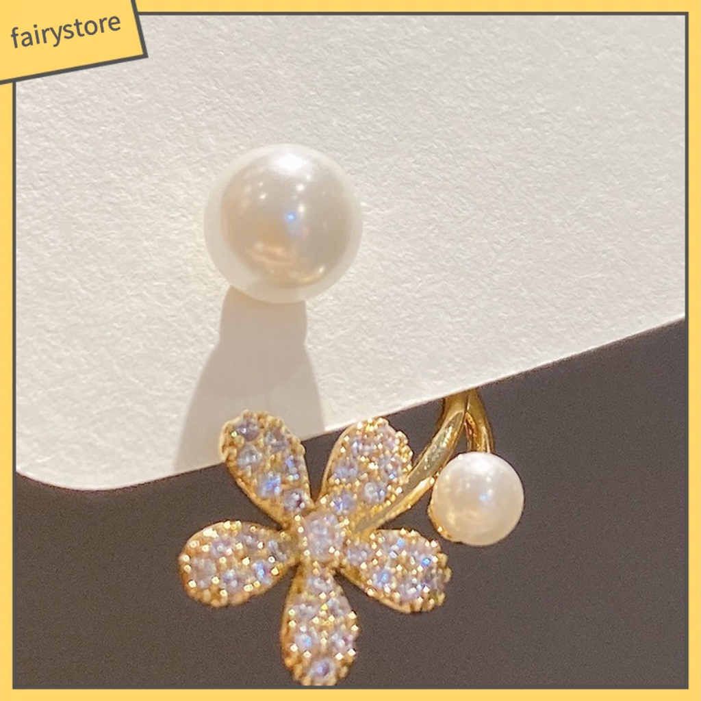 1 Đôi Bông Tai Hình Hoa Đính Ngọc Trai Nhân Tạo Thời Trang