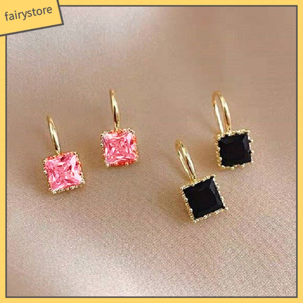 1 Đôi Bông Tai Hình Vuông Đính Đá Thời Trang Dành Cho Nữ