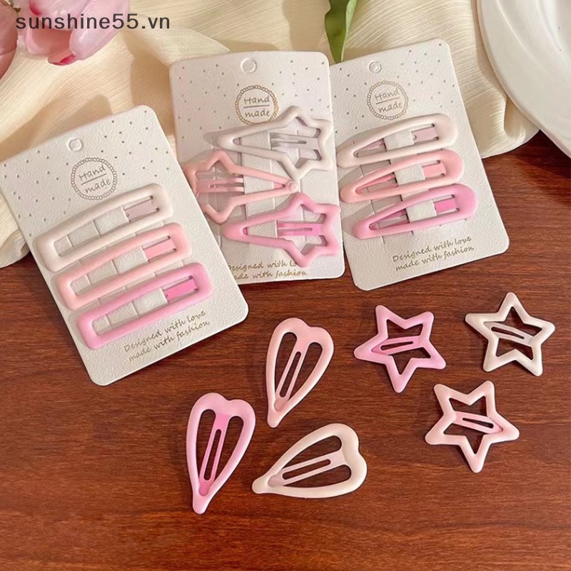 Set 3 Kẹp Tóc Hình Ngôi Sao / Hình Học Màu Hồng Ngọt Ngào Cho Nữ