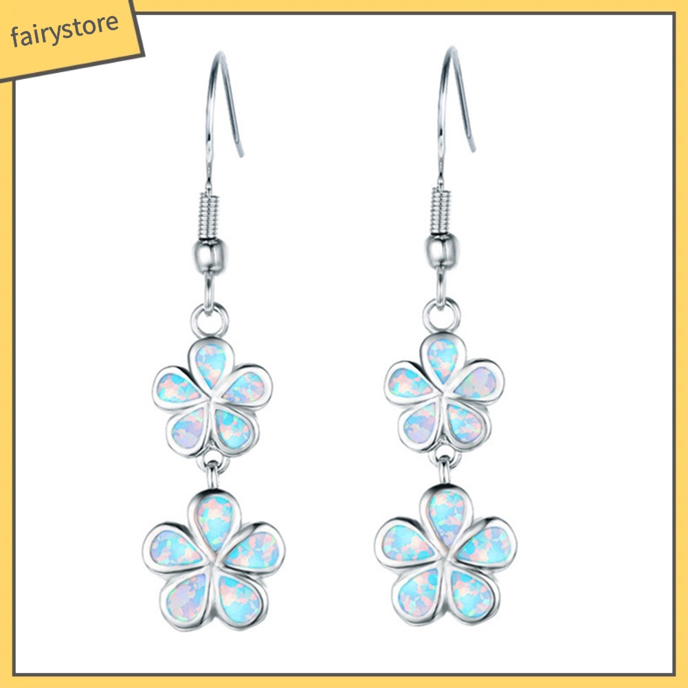 Bông Tai Dài Hình Hoa Đính Đá Opal Giả Thời Trang Cho Nữ