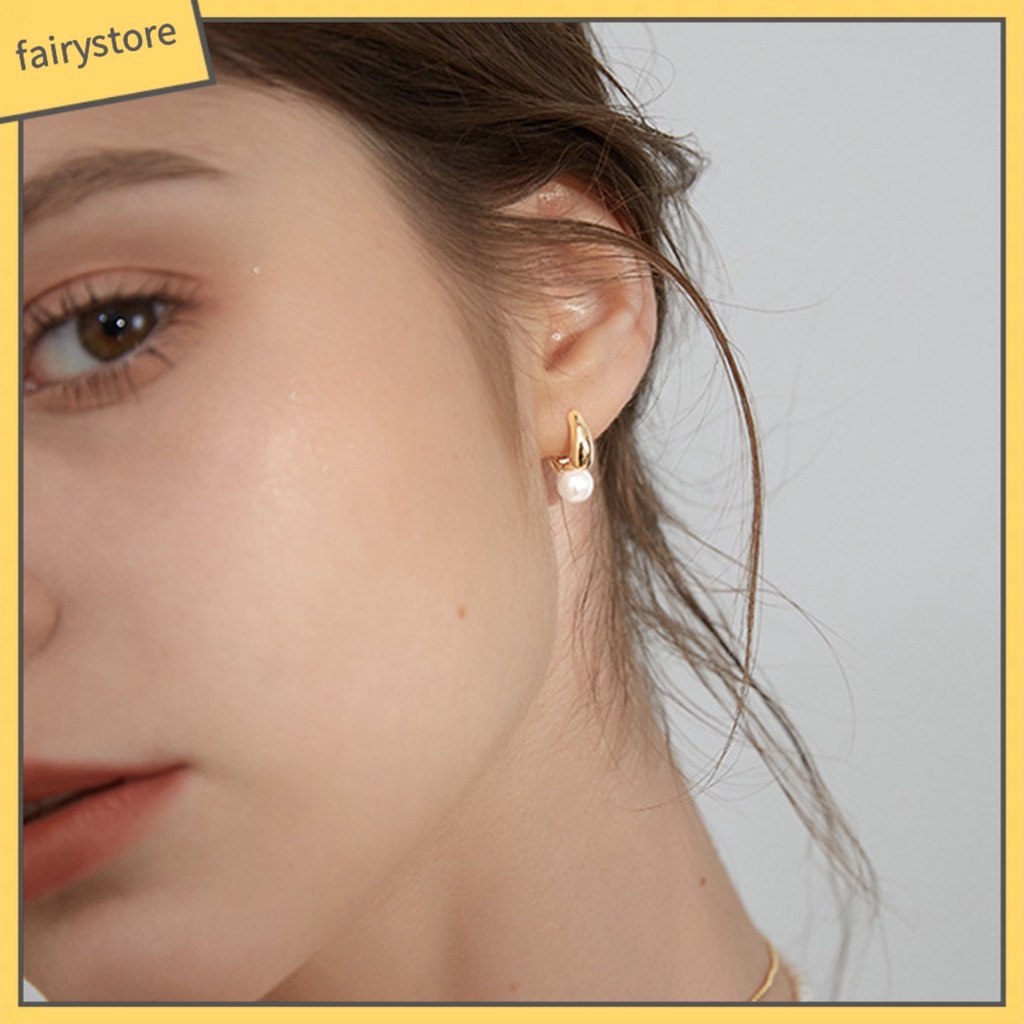 1 Đôi Bông Tai Hình Giọt Nước Đính Ngọc Trai Giả Phong Cách Retro