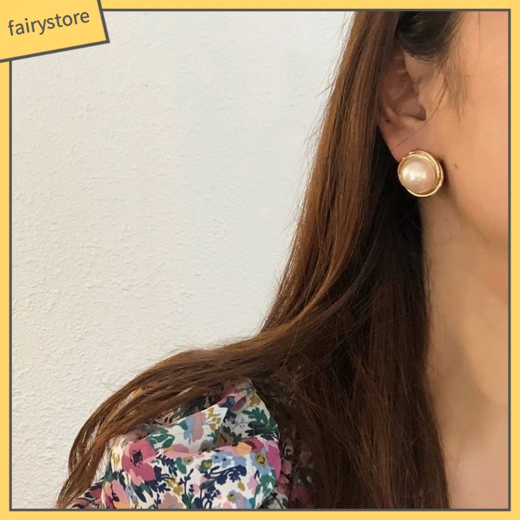 1 Đôi Bông Tai Ngọc Trai Giả Mạ Điện Phong Cách Hàn Quốc