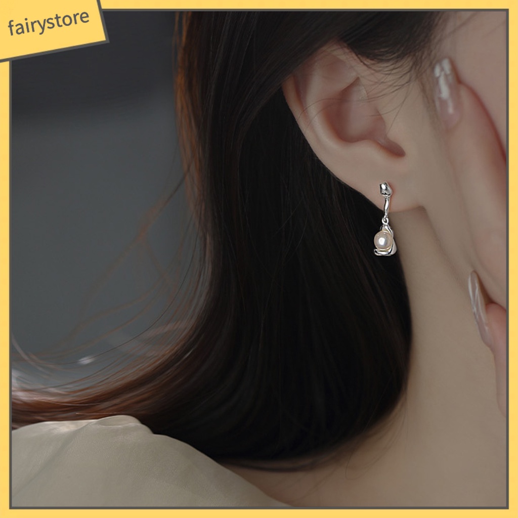 1 Đôi Bông Tai Hình Học Đính Ngọc Trai Giả Không Phai Màu Phong Cách Pháp Thời Trang