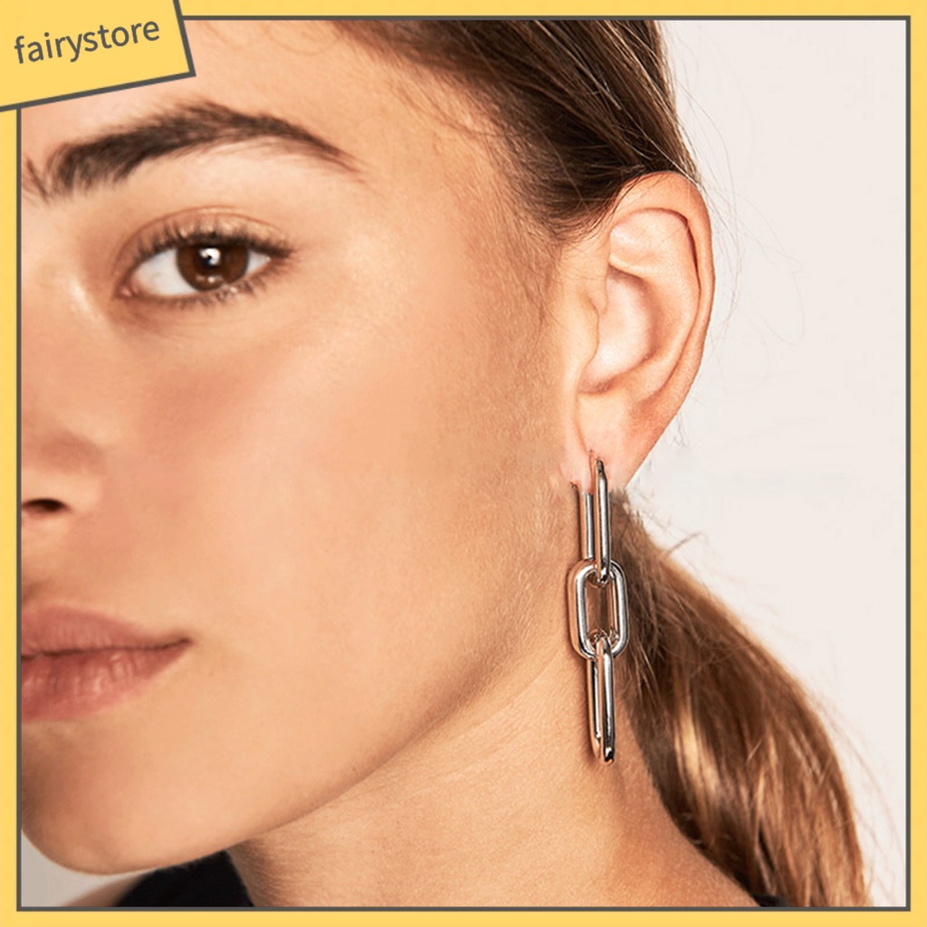 1 Đôi Bông Tai Hình Chữ Nhật Đính Đá Lấp Lánh Phong Cách Vintage