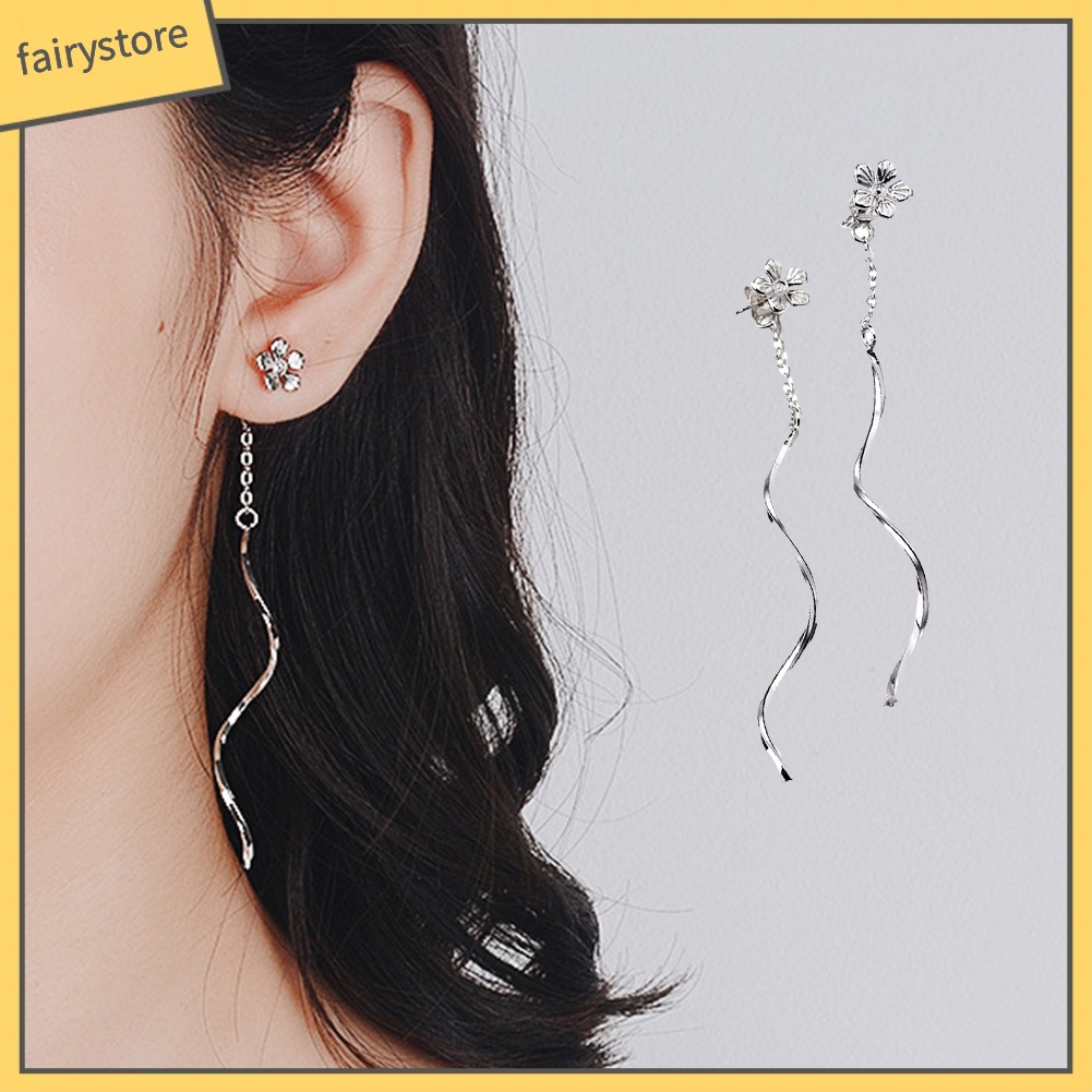 Bông Tai Chuỗi Dài Hình Hoa Tua Rua Gợn Sóng Thời Trang Cho Nữ