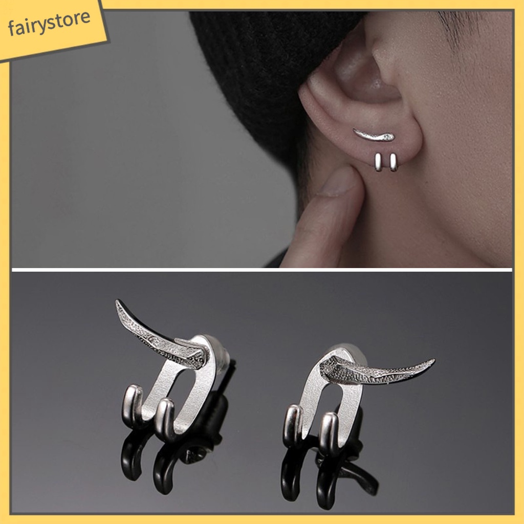 Bông Tai 2 Móc Thiết Kế Đơn Giản Phong Cách Punk Hip Hop Thời Trang Cho Nam