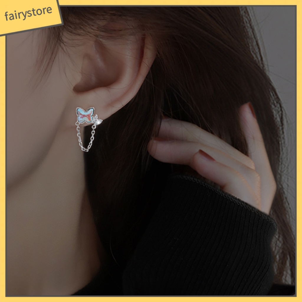 1 Đôi Bông Tai Mini Hình Bướm Đính Đá Mặt Trăng Nhân Tạo Thời Trang Dành Cho Nữ