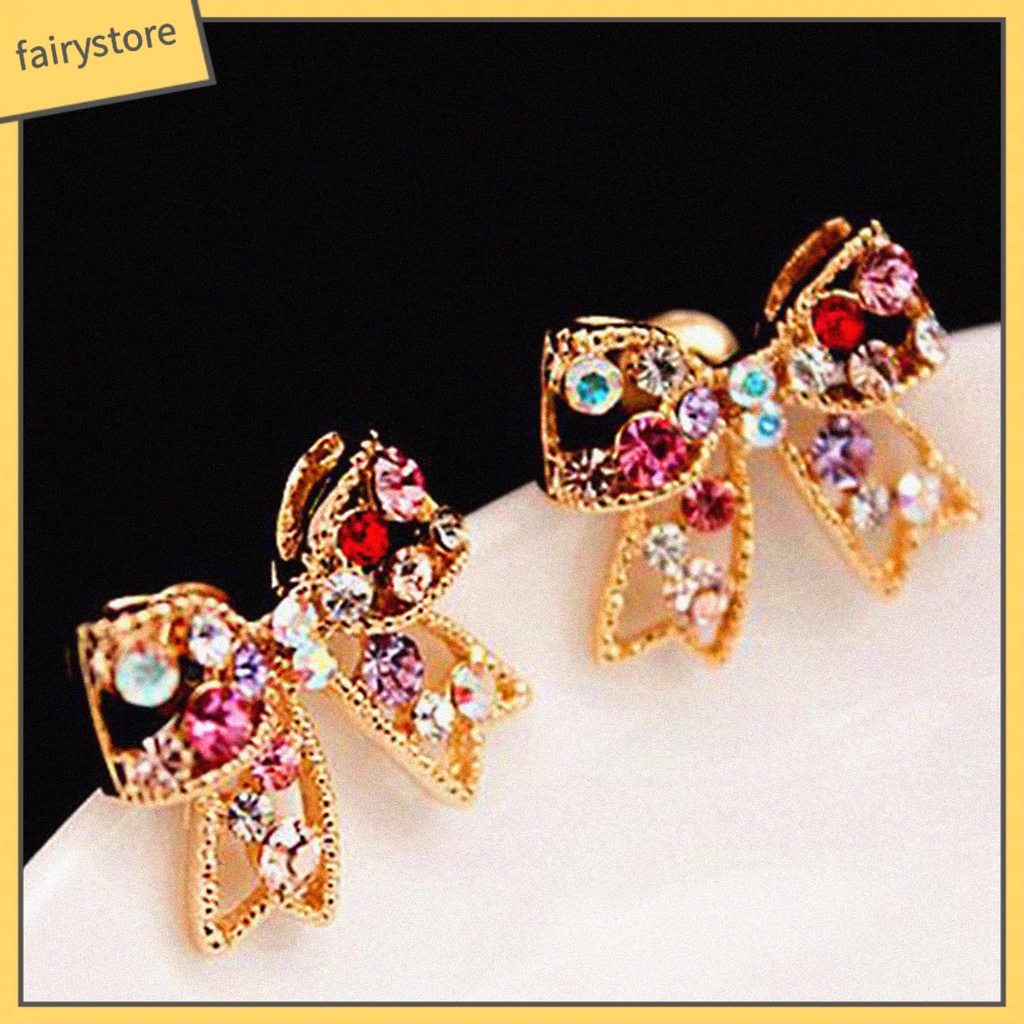 Bông Tai Hình Nơ Bằng Kim Loại Đính Đá Thời Trang Dành Cho Nữ