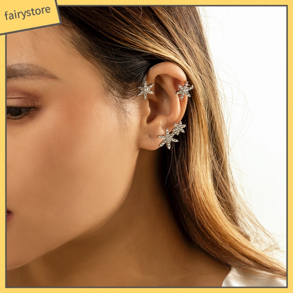 Khuyên Kẹp Vành Tai Hình Đuôi Cá 3D Đính Đá Thời Trang Cho Nữ