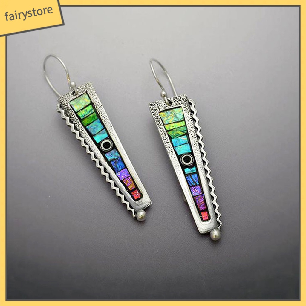 [FRO] Bông Tai Móc Mặt Hình Zigzag Màu Cầu Vồng Phong Cách Dành Cho Nữ