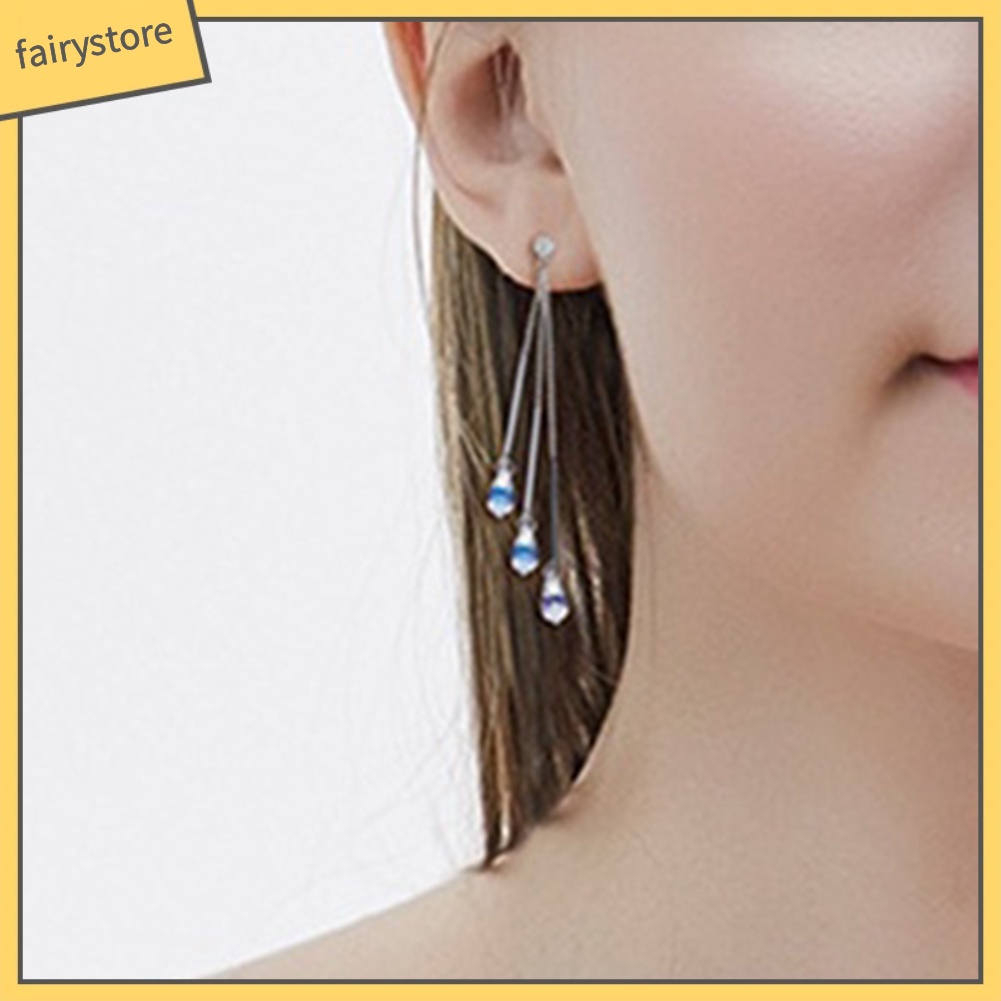 Bông Tai Tua Rua Dáng Dài Đính Pha Lê Giả Thời Trang Sang Trọng Cho Nữ