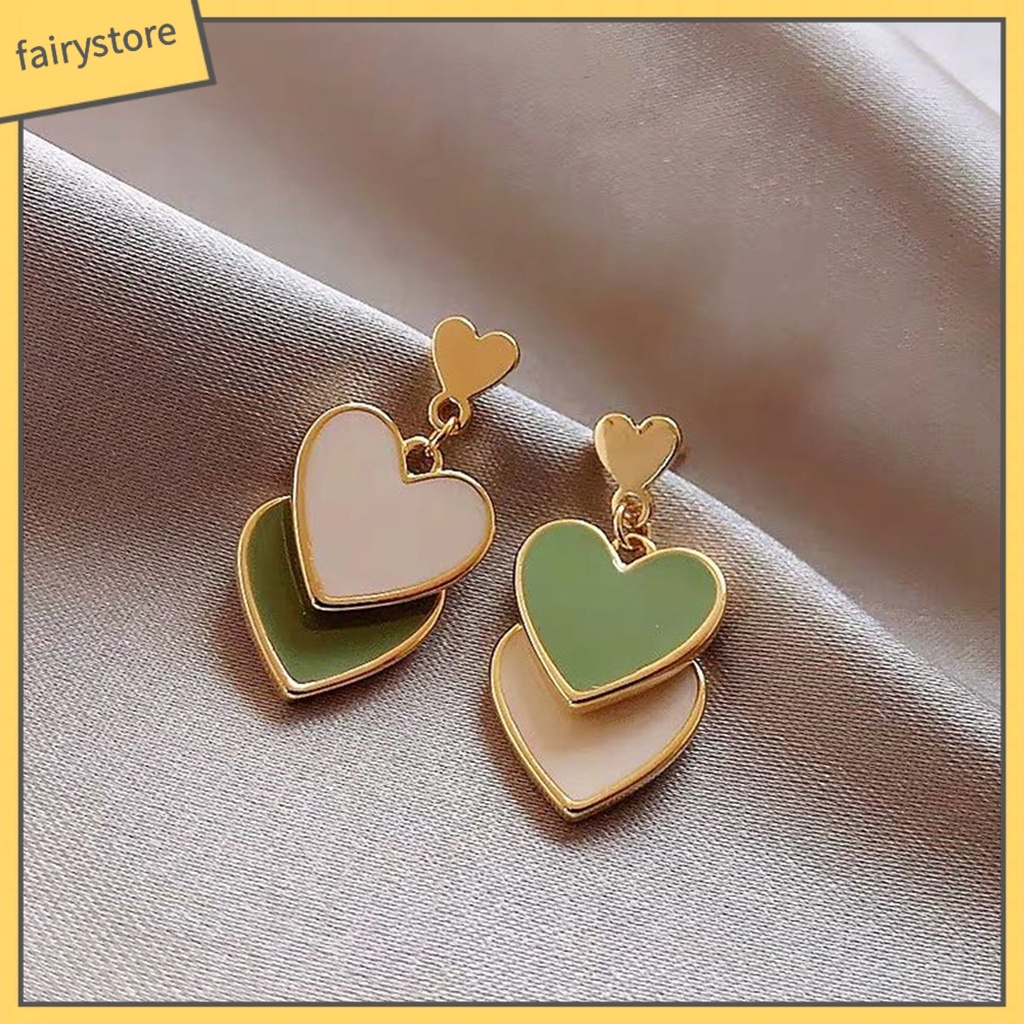 1 Đôi Bông Tai Hình Trái Tim Màu Sắc Tương Phản Dễ Thương Dành Cho Nữ