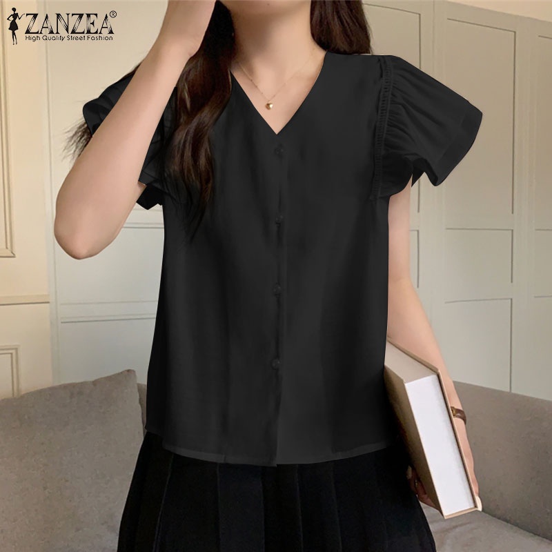 Zanzea Áo Kiểu Nữ Cộc Tay Cổ Chữ V Thời Trang Hàn