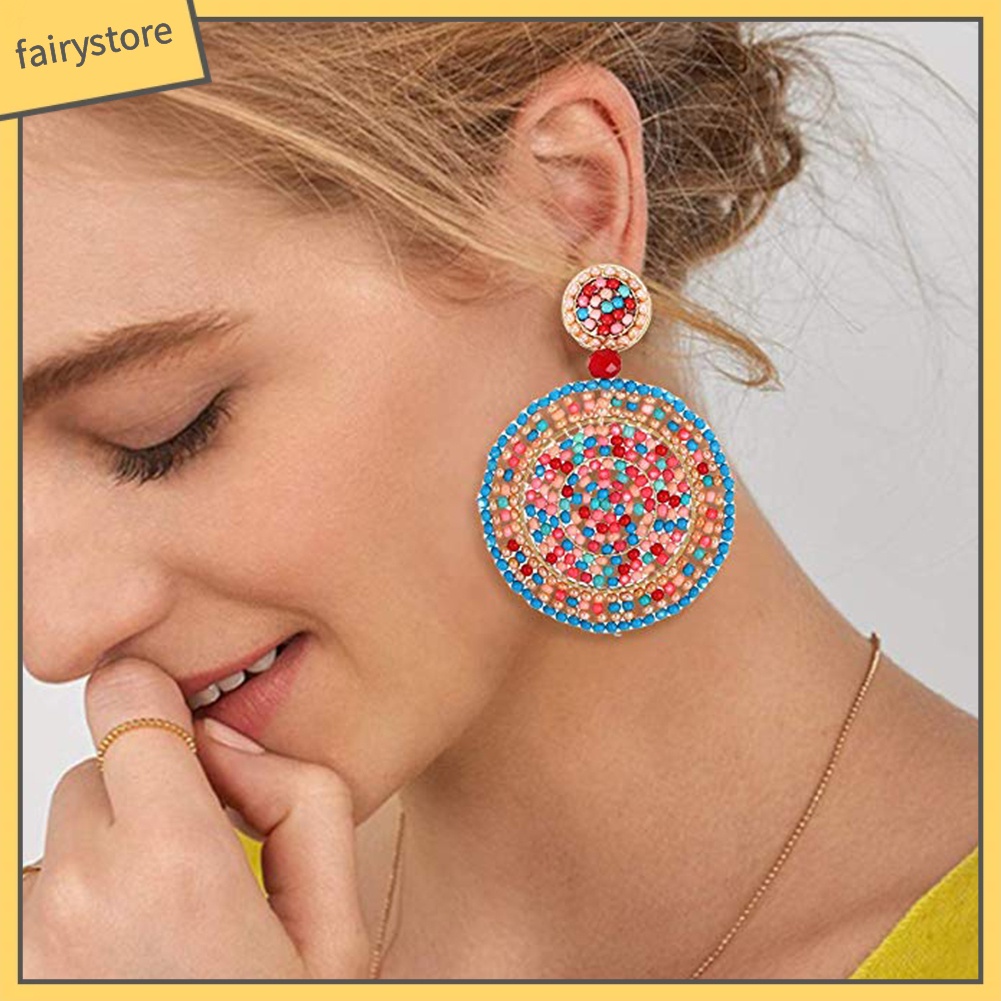 Bông Tai Tròn Xỏ Hạt Thủ Công Phong Cách Bohemian Thời Trang Cho Nữ