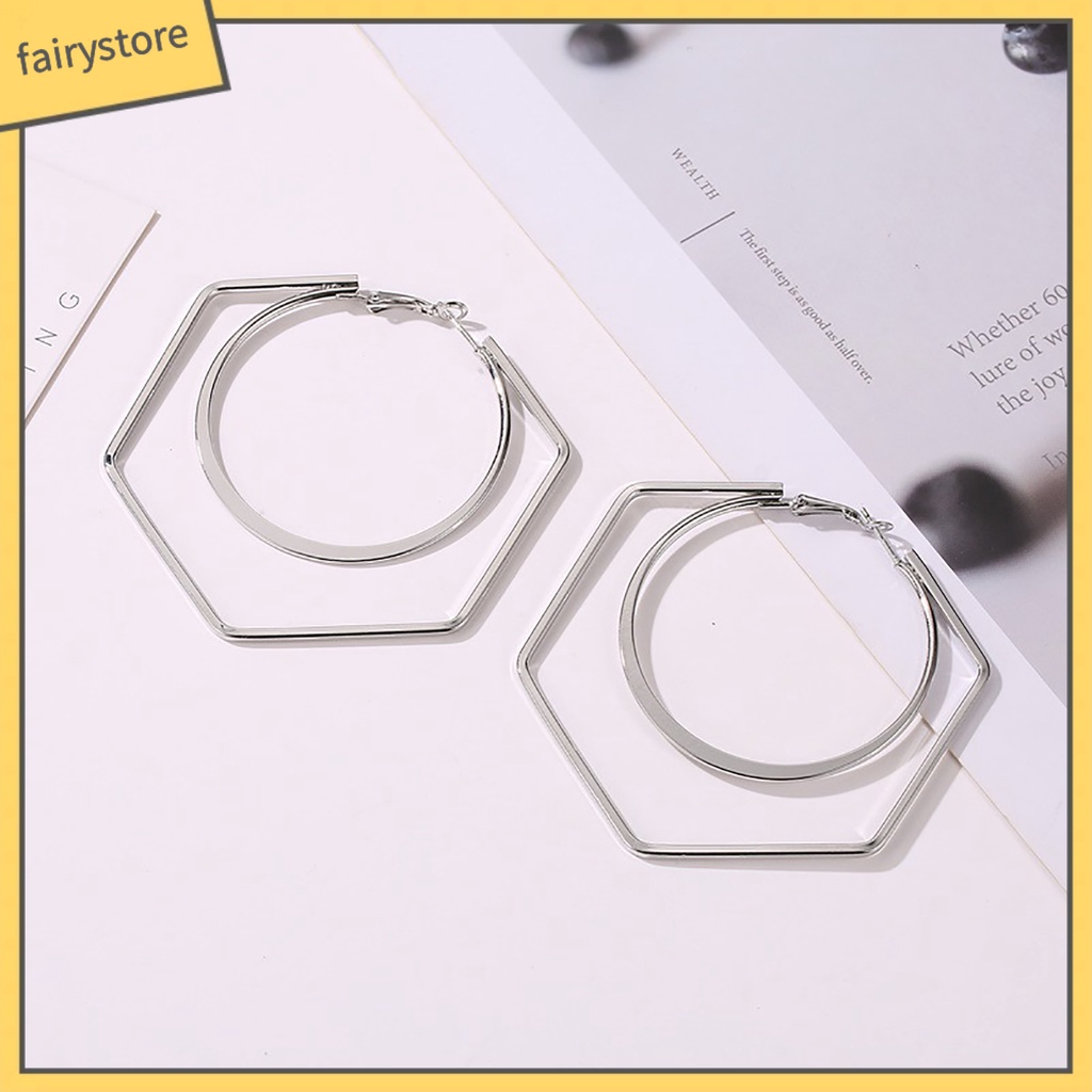1 Đôi Bông Tai Hình Lục Giác / Tròn Lớn Độc Đáo Thời Trang Cho Nữ