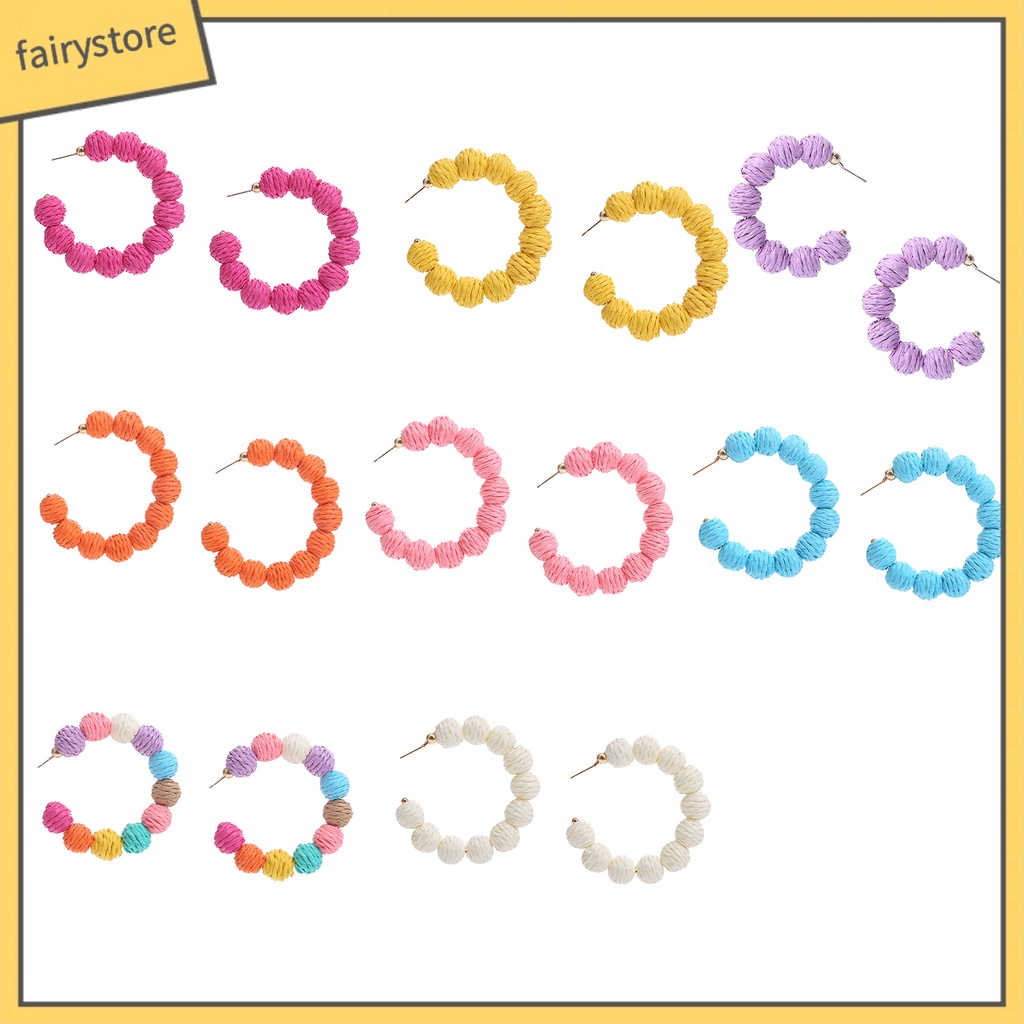 1 Đôi Bông Tai Hình Chữ C Đính Bóng Tròn Phong Cách Bohemian Dành Cho Nữ