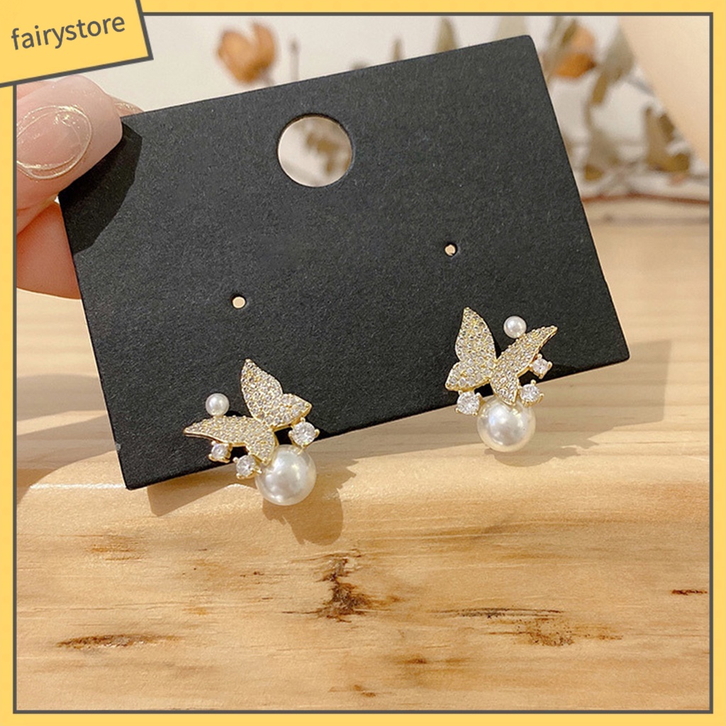 1 Đôi Bông Tai Hình Bướm Đính Ngọc Trai Giả Phong Cách Hàn Quốc Dành Cho Nữ