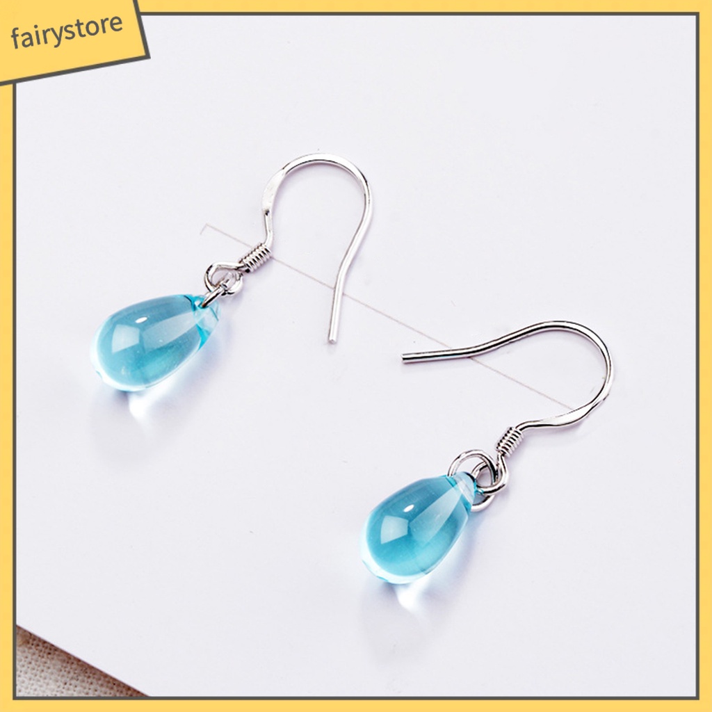 1 Đôi Bông Tai Móc Hình Giọt Nước Màu Xanh Dương Đính Pha Lê Nhân Tạo Chống Mòn Thời Trang Du Lịch