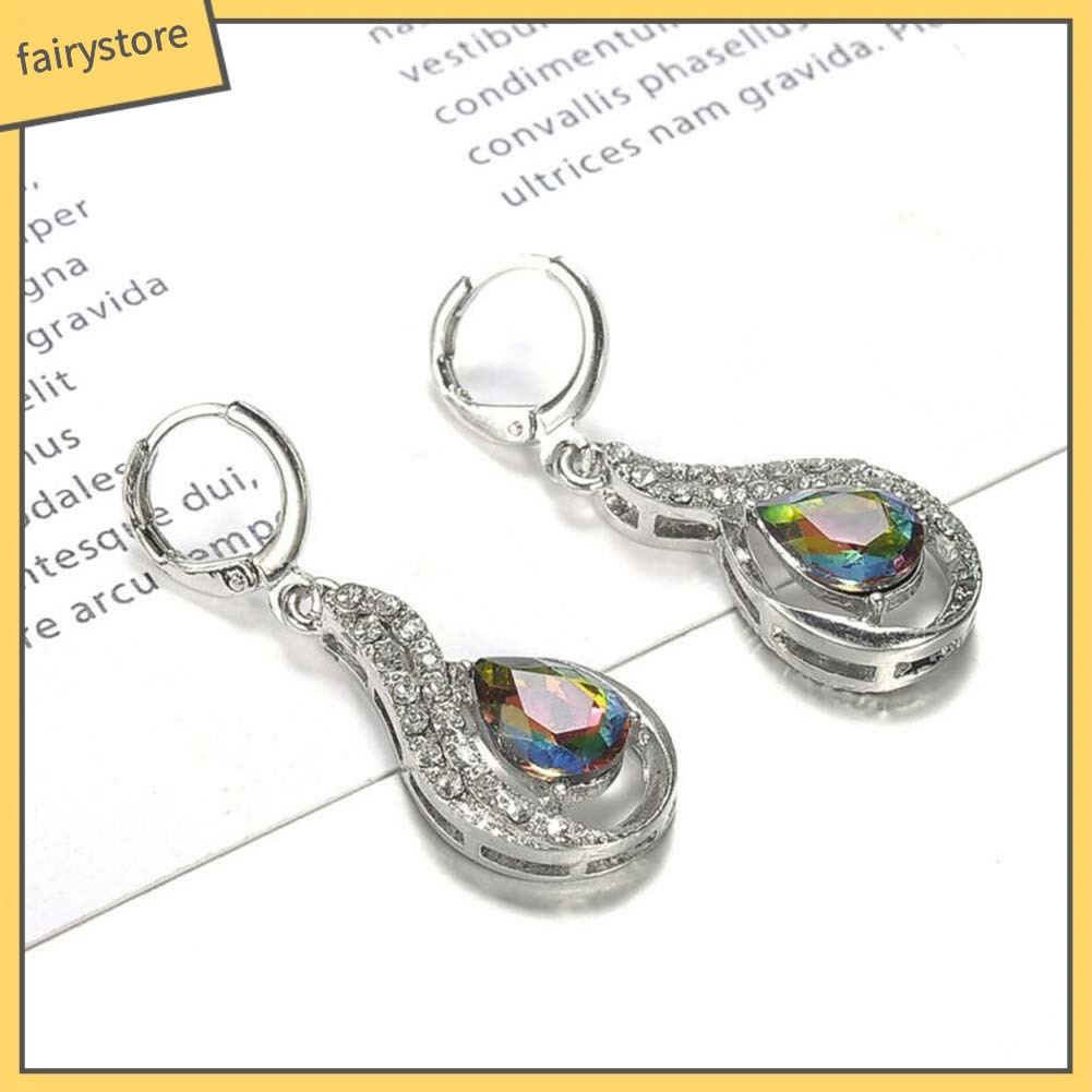 Bông Tai Hình Giọt Nước Đính Đá Màu Cầu Vồng Sáng Tạo Thời Trang Cho Nữ