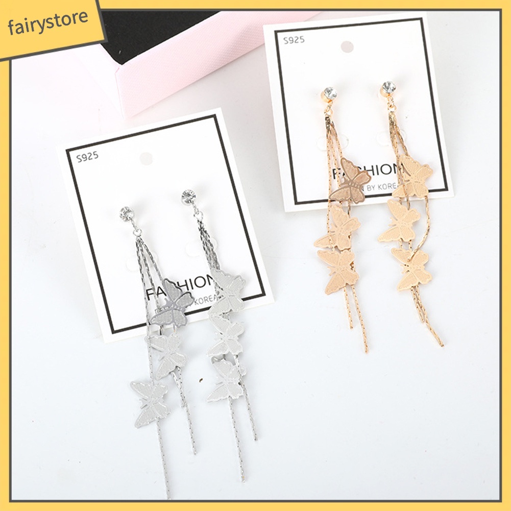 Bông Tai Dáng Dài Hình Bướm Đính Đá Thời Trang Cho Nữ