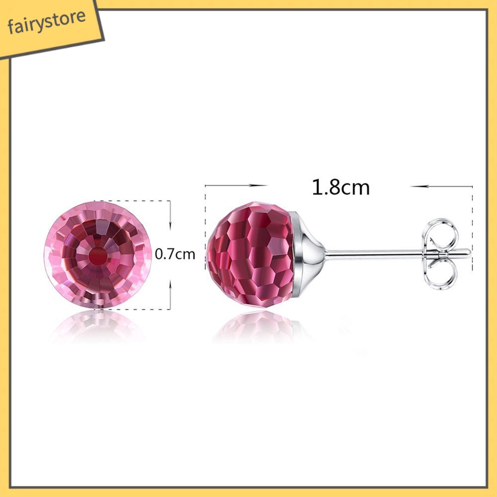 [FRO] Khuyên Tai Xỏ Bằng Bạc Sterling Đính Pha Lê Tròn Chống Va Đập Hàng Ngày Cho Nữ