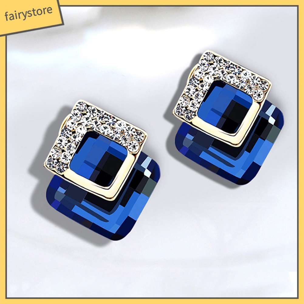 Đôi Khuyên Tai Vuông Đính Đá Thời Trang Cho Nữ