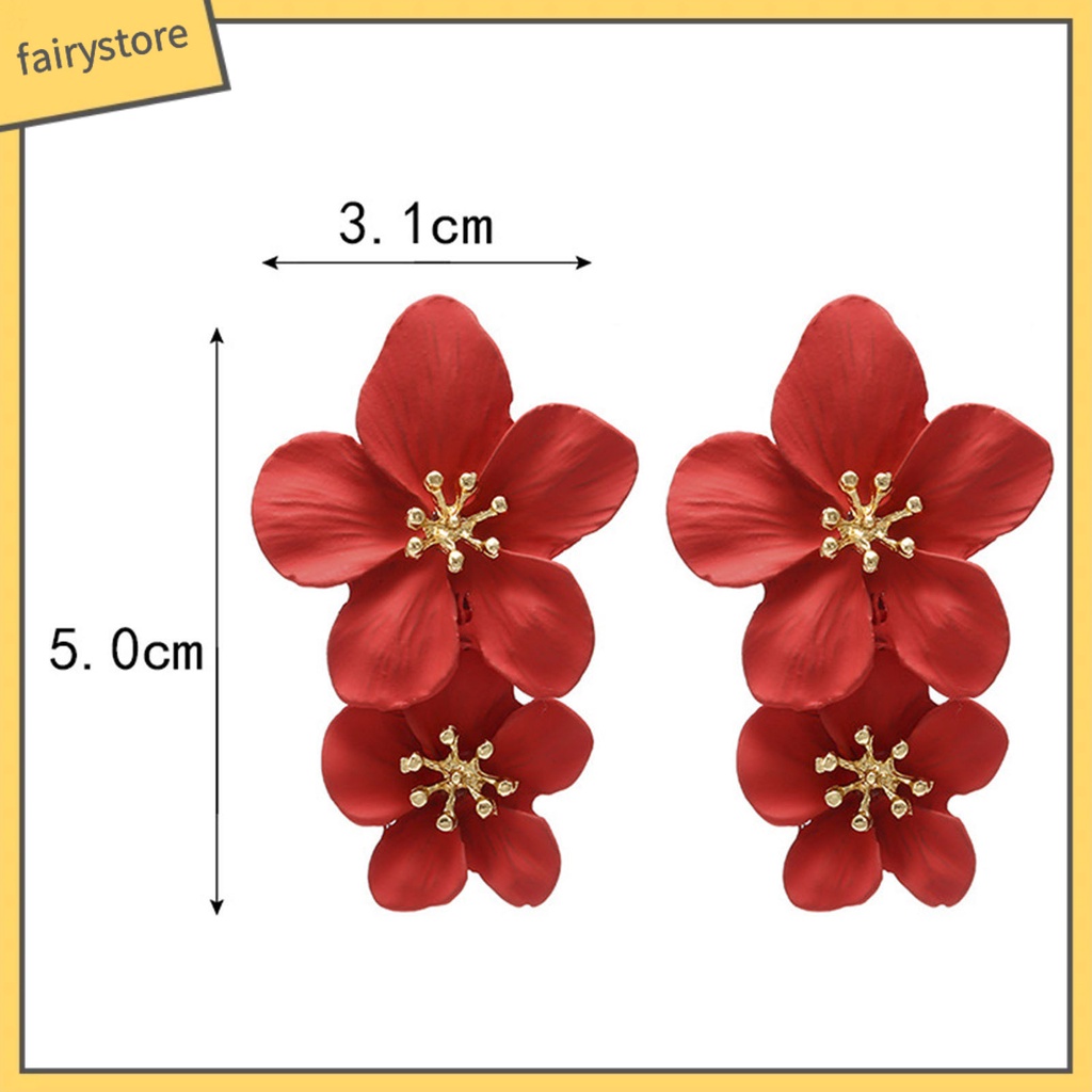 1 Đôi Bông Tai Hình Hoa Hai Lớp Không Gây Dị Ứng Thiết Kế Tinh Tế Thời Trang Dự Tiệc Cho Nữ