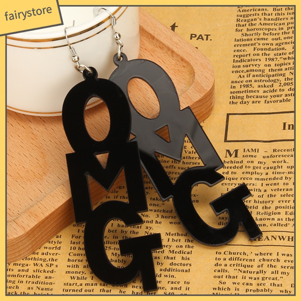 Bông Tai Dài Bằng Acrylic In Chữ OMG Phong Cách Hip Hop Thời Trang Cho Nữ