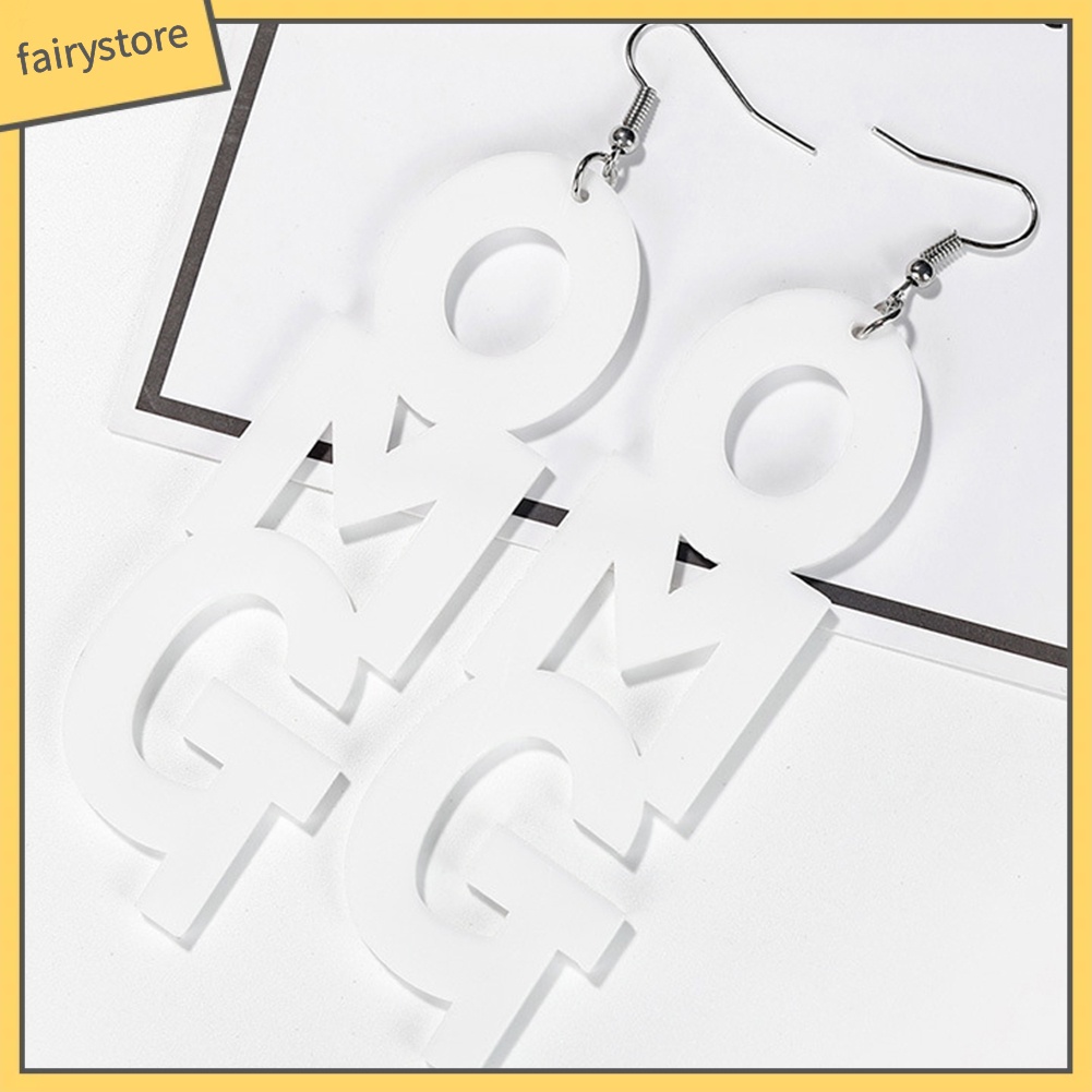 Bông Tai Dài Bằng Acrylic In Chữ OMG Phong Cách Hip Hop Thời Trang Cho Nữ