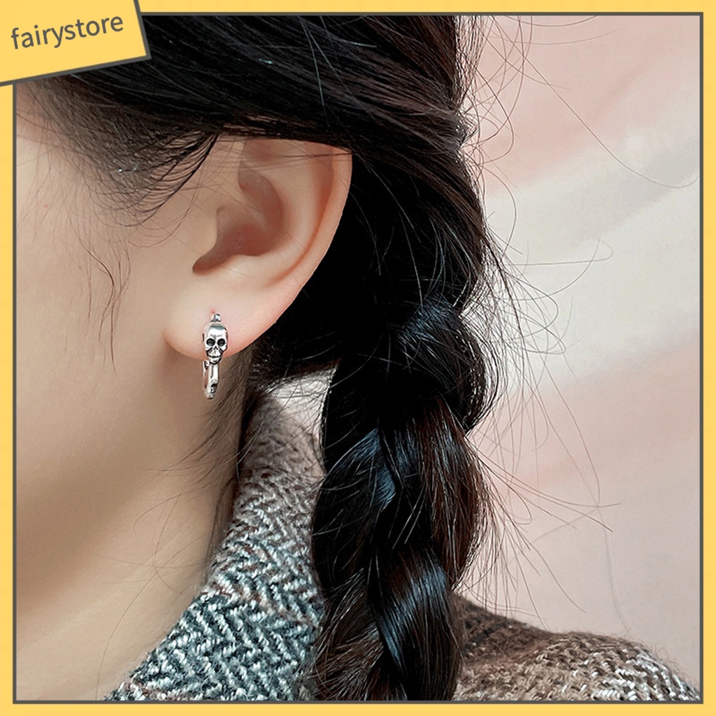 1 Khuyên Tai Tròn Hình Đầu Lâu Phong Cách Hip Hop Punk Cá Tính Dành Cho Nữ