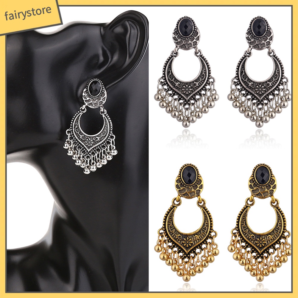 Bông Tai Dáng Dài Phối Tua Rua Phong Cách Cổ Điển Thời Trang Cho Nữ