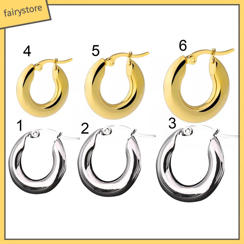 1 Đôi Bông Tai Hình Tròn Dày Dặn Màu Trơn Phong Cách Punk Dành Cho Nữ