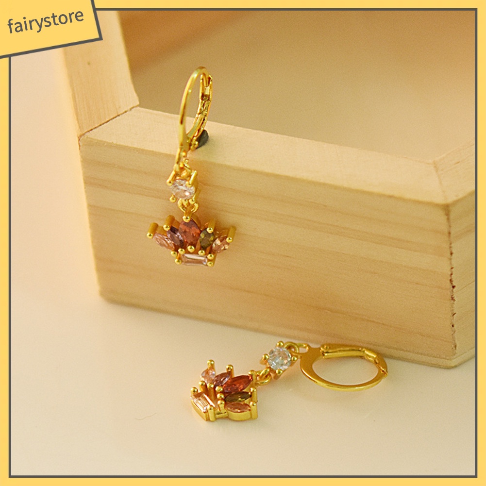 Bông Tai Hình Vương Miện Nạm Đá Nhiều Màu Cho Nữ