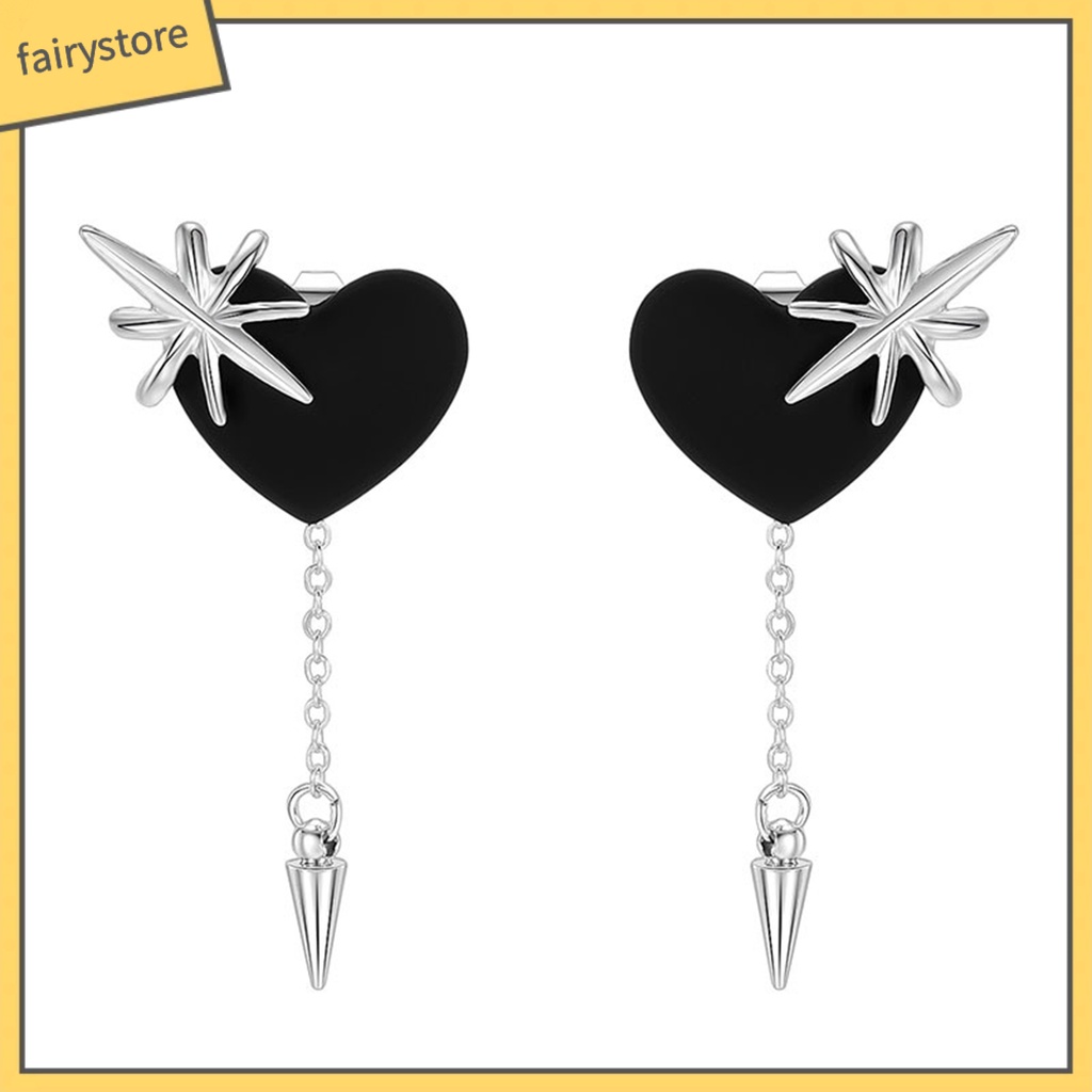 [FRO] 1 Cặp Bông Tai Thả Dây Xích Dài Tua Rua Hình Trái Tim Màu Sáng Phong Cách Hip Hop Đường Phố Thời Trang Nữ