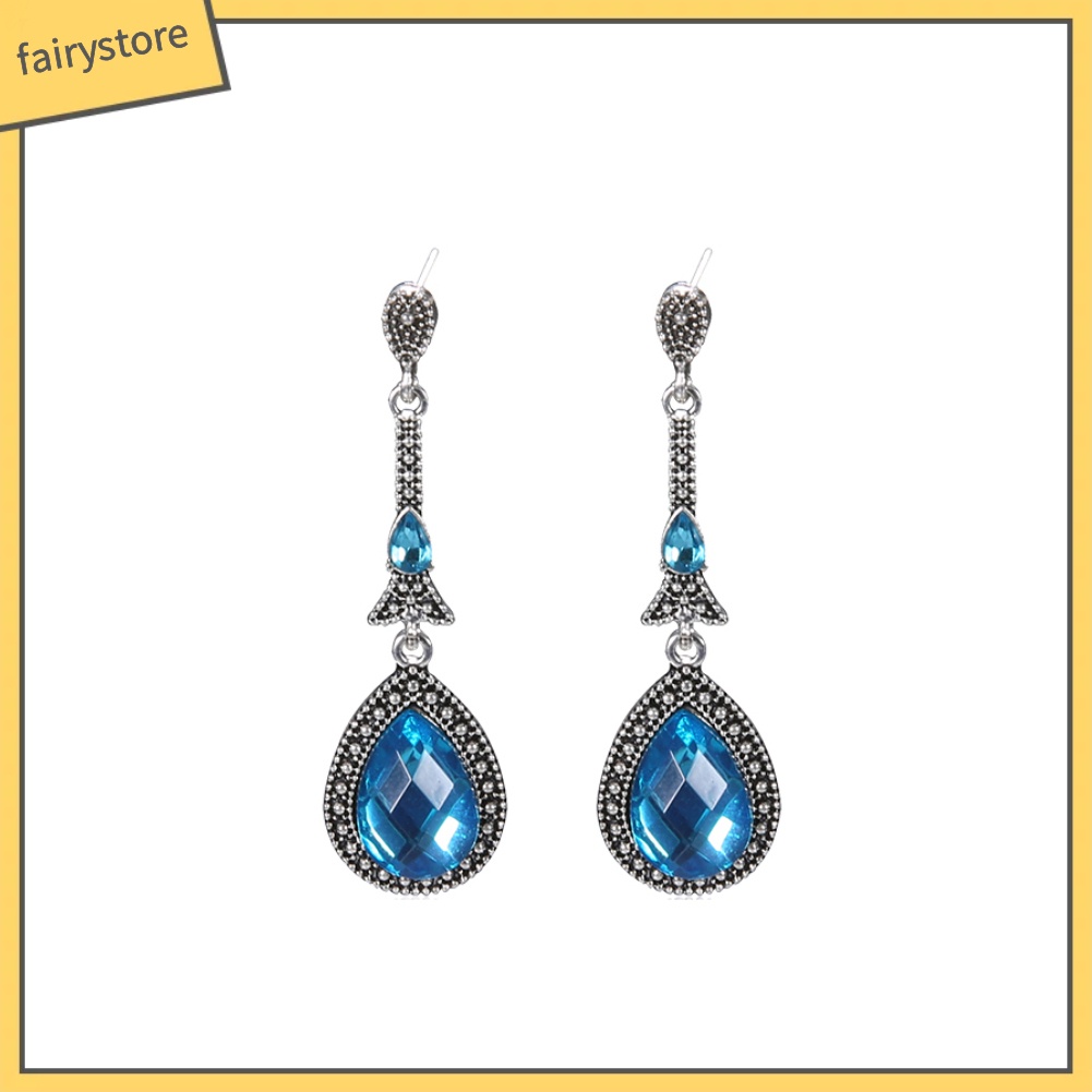 Bông Tai Dài Hình Giọt Nước Đính Đá Phong Cách Vintage Dành Cho Nữ