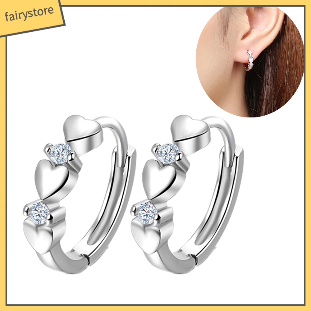 Bông Tai Hình Trái Tim Đính Đá Zircon Thời Trang Dành Cho Nữ