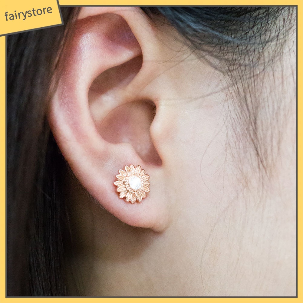 Đôi Bông Tai Hình Hoa Hướng Dương Đính Đá Thời Trang Cho Nữ