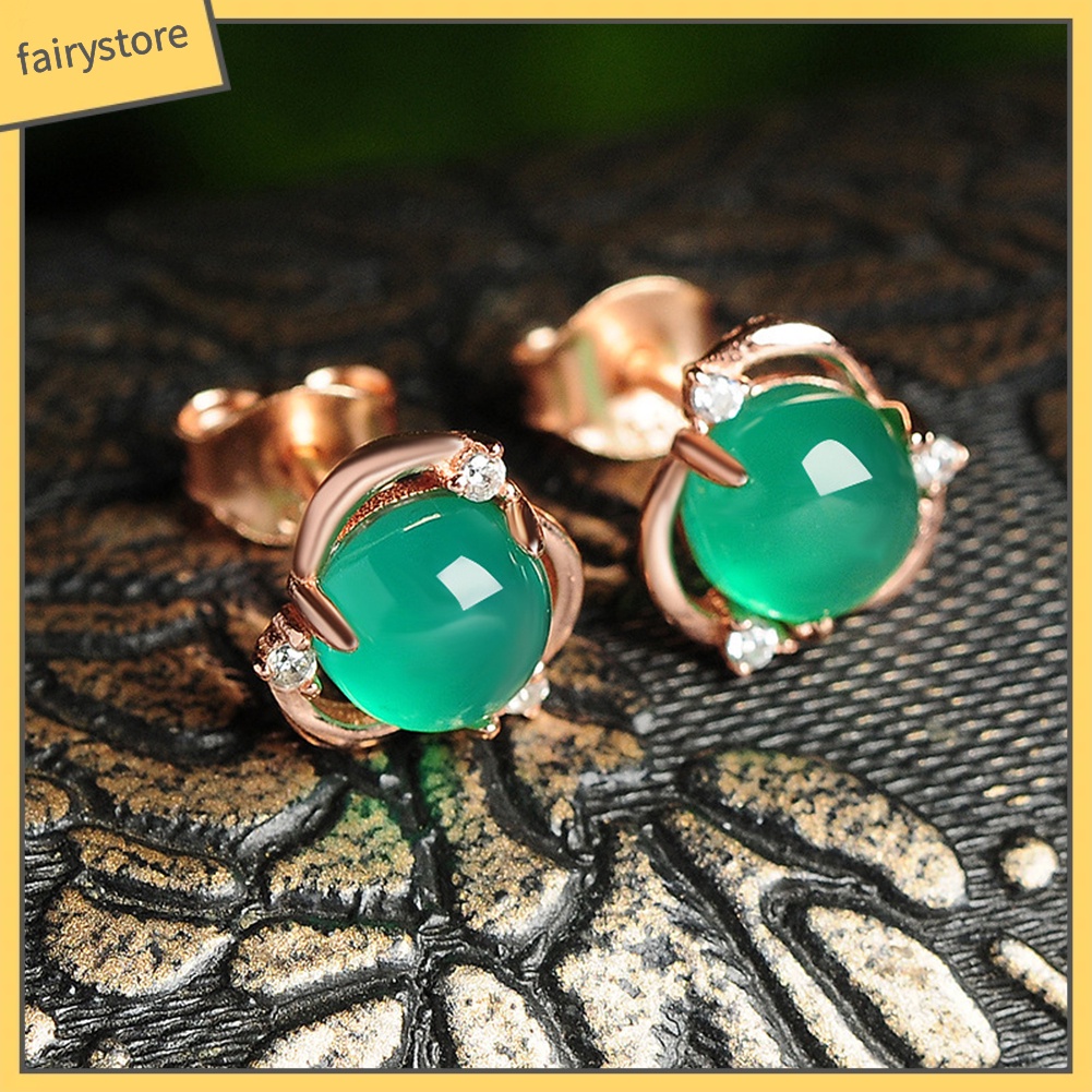 Bông Tai Mạ Bạc Hình Hoa Đính Ngọc Bích Giả Thời Trang Cho Nữ