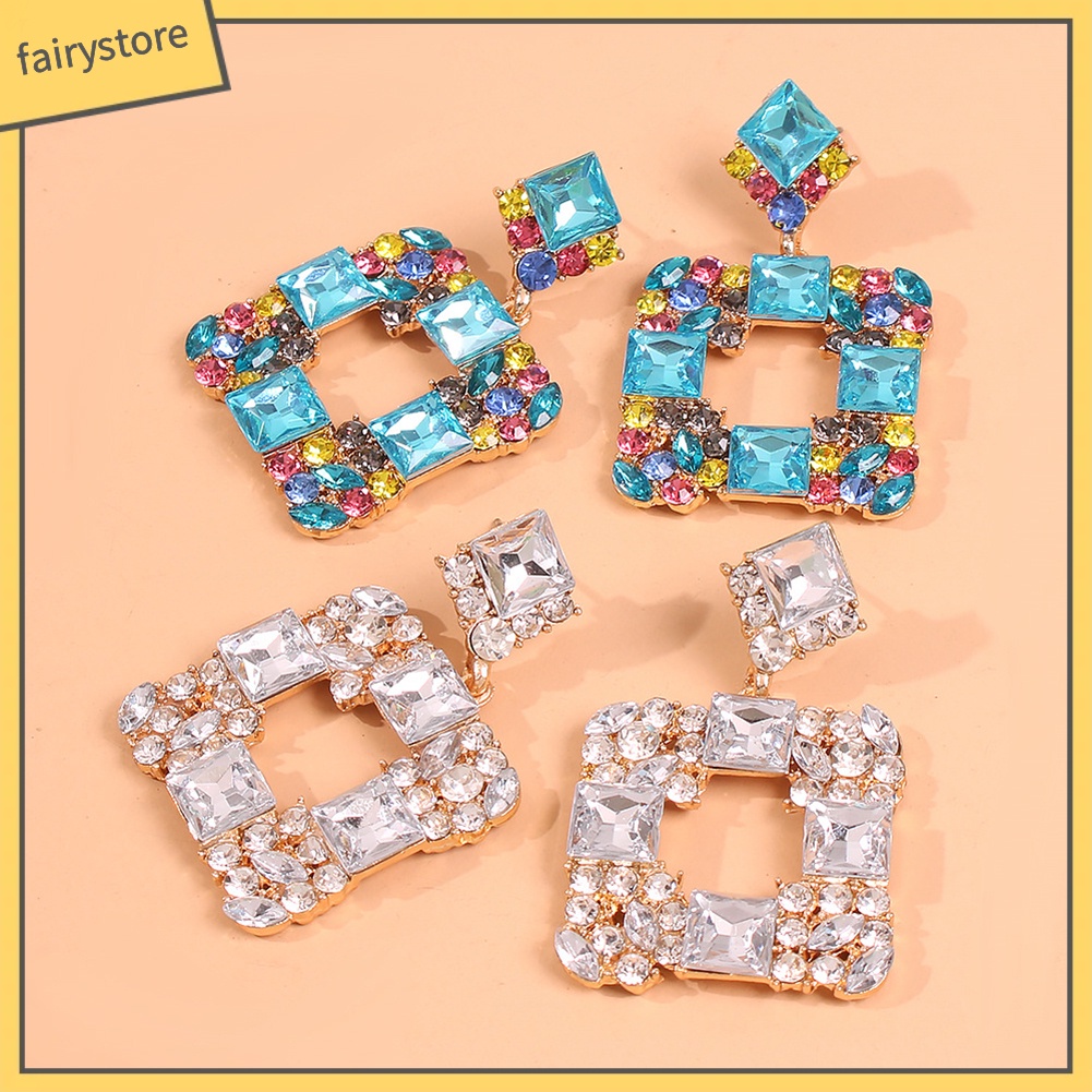 Bông Tai Hình Vuông Đính Đá Nhiều Màu Thời Trang Dành Cho Nữ