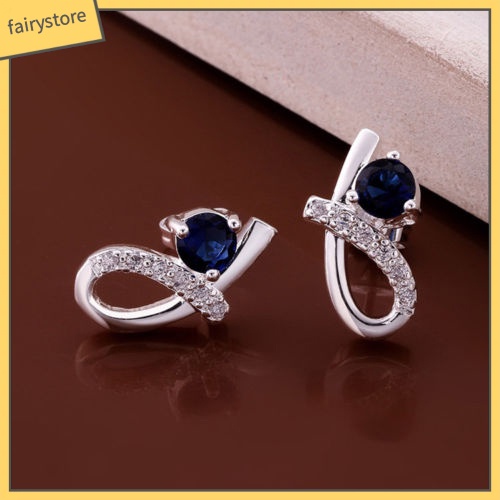 Khuyên Tai Mạ Bạc Đính Đá Zircon Thanh Lịch Cho Nữ