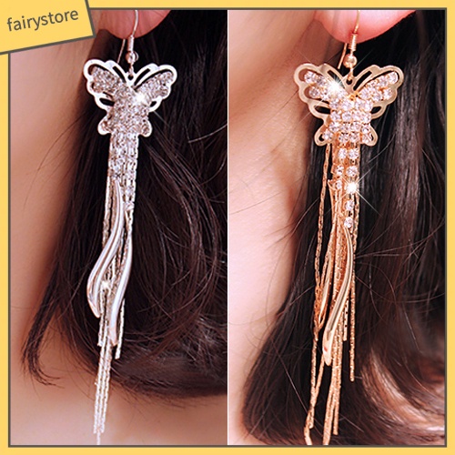Bông Tai Tua Rua Dáng Dài Hình Bán Nguyệt / Bướm / Mặt Trăng Đính Đá Thời Trang Cho Nữ