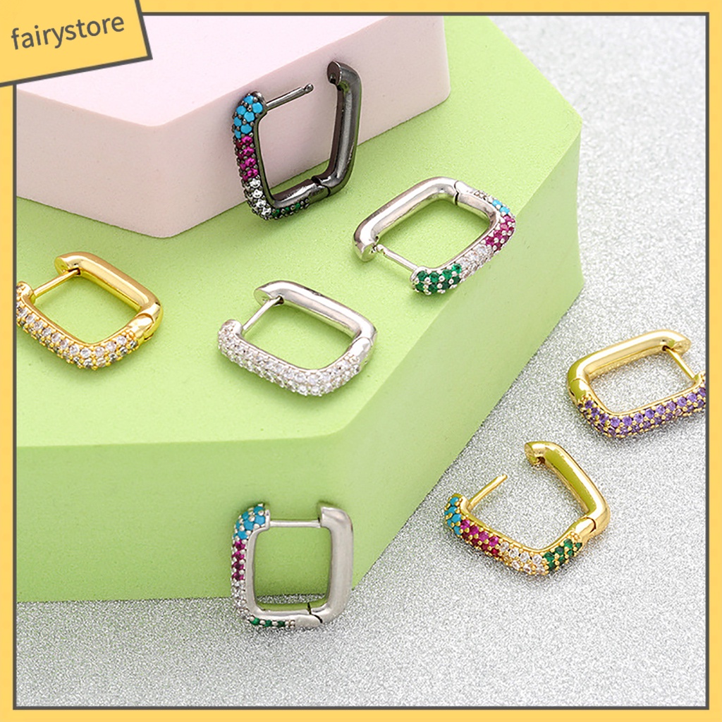 1 Đôi Bông Tai Hình Vuông Đính Đá Mạ Điện Không Gây Dị Ứng Phong Cách Vintage Phương Tây