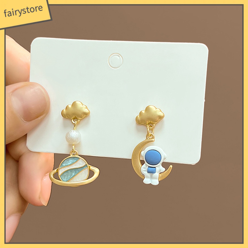 1 Đôi Bông Tai Hình Học / Mặt Trăng / Hành Tinh Hoạt Hình 3D Không Đối Xứng Thời Trang Cho Nữ