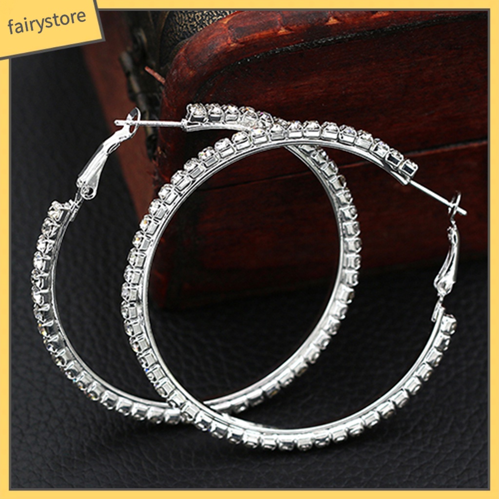 1 Đôi Bông Tai Hình Tròn Lớn Bằng Hợp Kim Đính Đá Dành Cho Nữ Sinh Nhật Kỷ Niệm