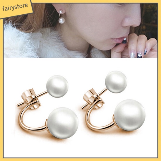 1 Đôi Bông Tai Tròn Đính Ngọc Trai Giả Thời Trang