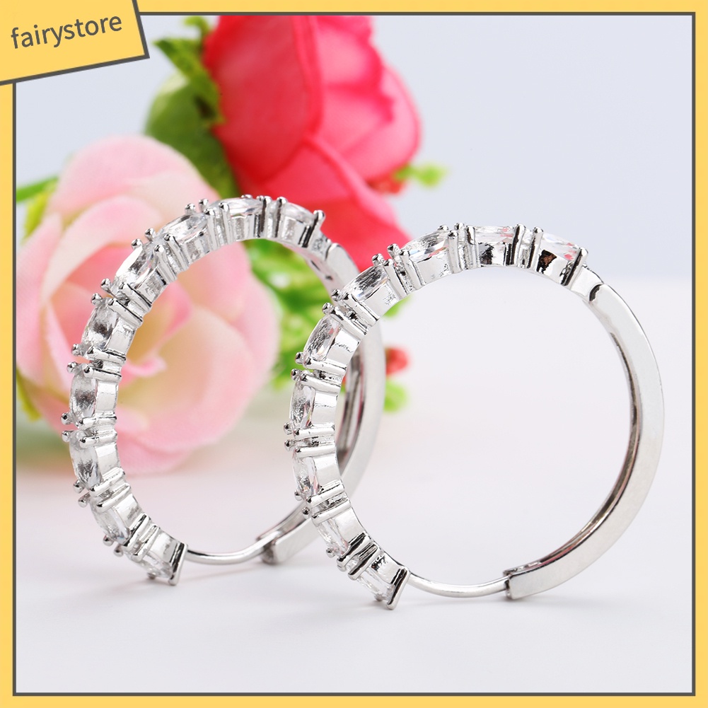 Bông Tai Hình Oval Đính Đá Zircon Sang Trọng Dành Cho Nữ