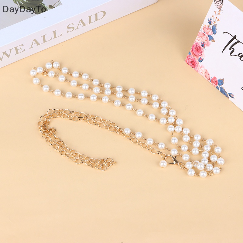 Thắt Lưng Dây Xích Đính Ngọc Trai Giả Bằng Hợp Kim Màu Trắng Thanh Lịch Thời Trang Cho Nữ