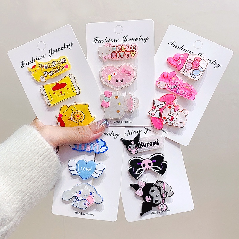 3 cái / bộ kẹp tóc sanrio tóc mái hoạt hình dễ thương và kẹp tóc gãy cho bé gái h0198