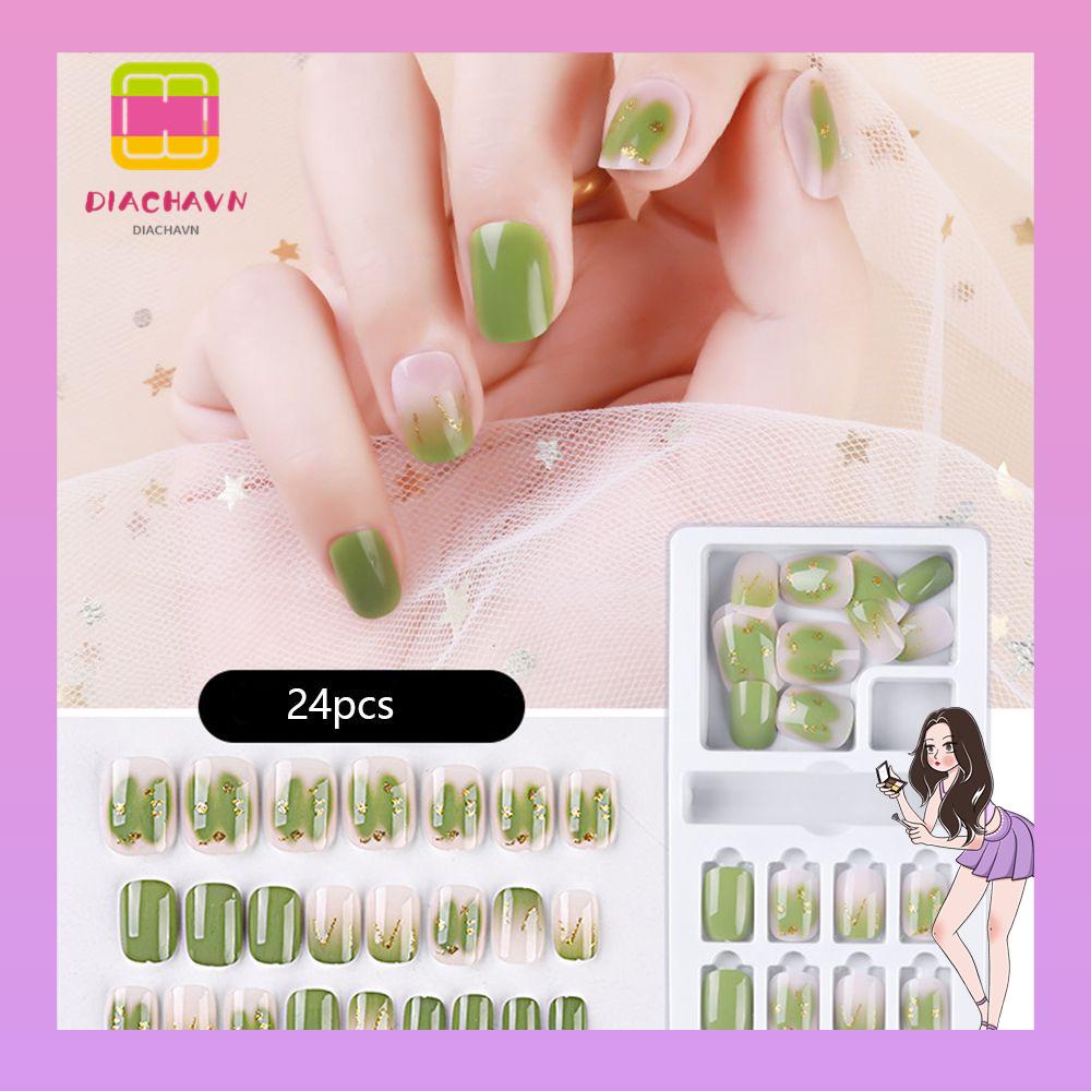 Set 24 Móng Tay Giả Ngắn Dạng Nhấn Phong Cách Pháp
