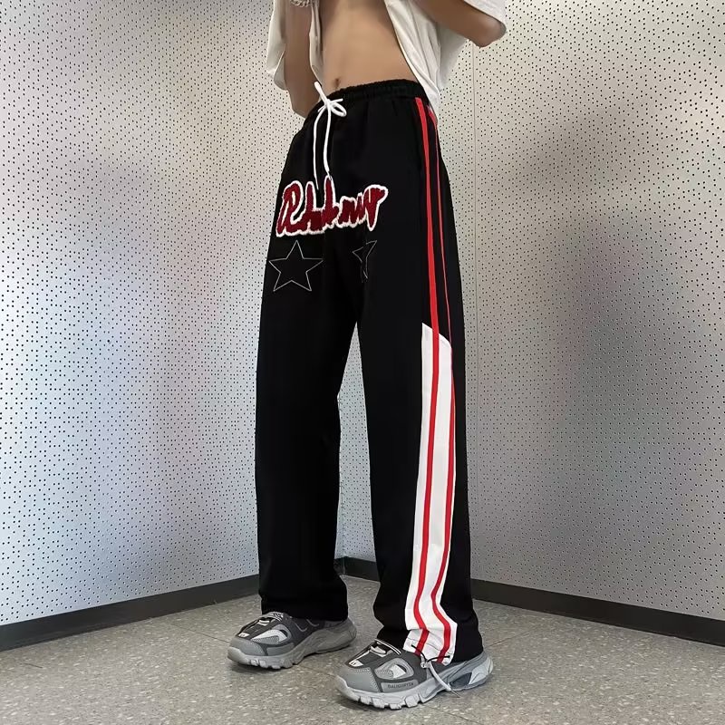 Quần Thể Thao Ống Đứng Kẻ Sọc Thêu Họa Tiết Phong Cách Đường Phố Mỹ Thời Trang Mùa Hè Cho Nam